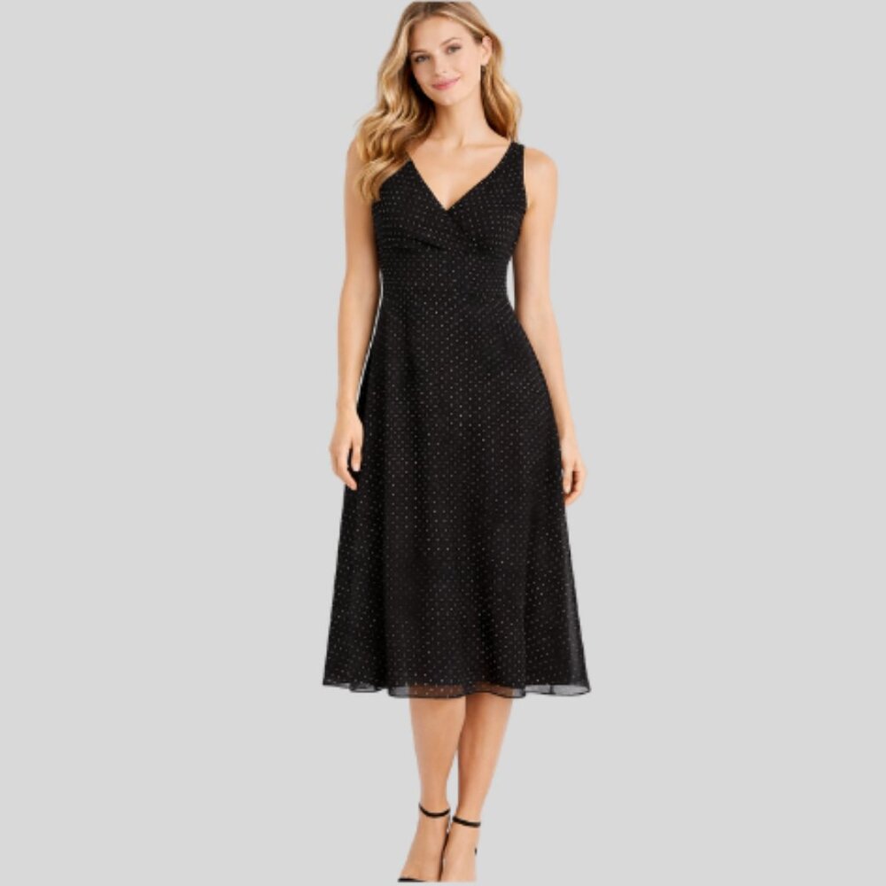 J. Crew Vintage Y2K Silk Chiffon Black Dot Empire Waist Dress Size 6 Babydoll